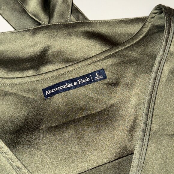 Abercrombie & Fitch Olive Green Satin Long Sleeve L - Picture 2 of 4